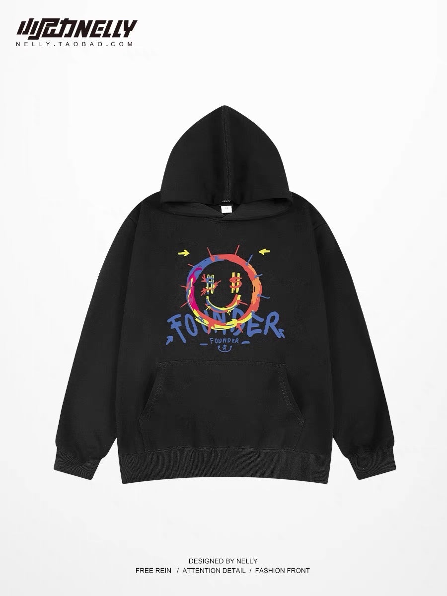 National trendy loose hooded sweatshirt for men in autumn and winter 2023 new couple American print boys trendy brand pullover hoodie
