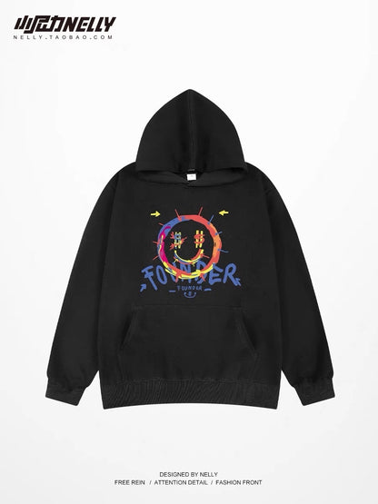 National trendy loose hooded sweatshirt for men in autumn and winter 2023 new couple American print boys trendy brand pullover hoodie