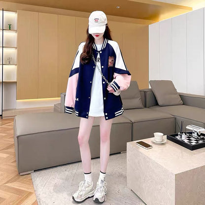 Korean style design baseball uniform jacket for women 2023 new autumn fashionable age-reducing casual versatile jacket trend (J0243)