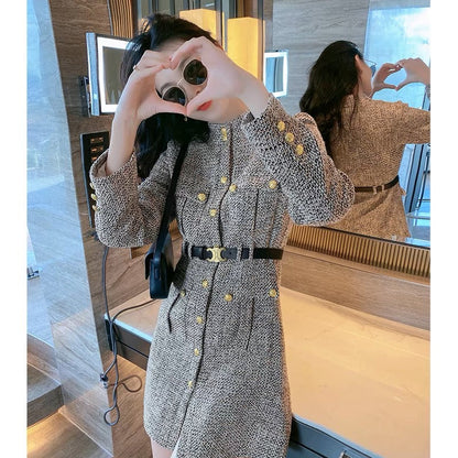 French high-end dress for women 2023 new early autumn temperament women's small waist slimming retro skirt (B1410)