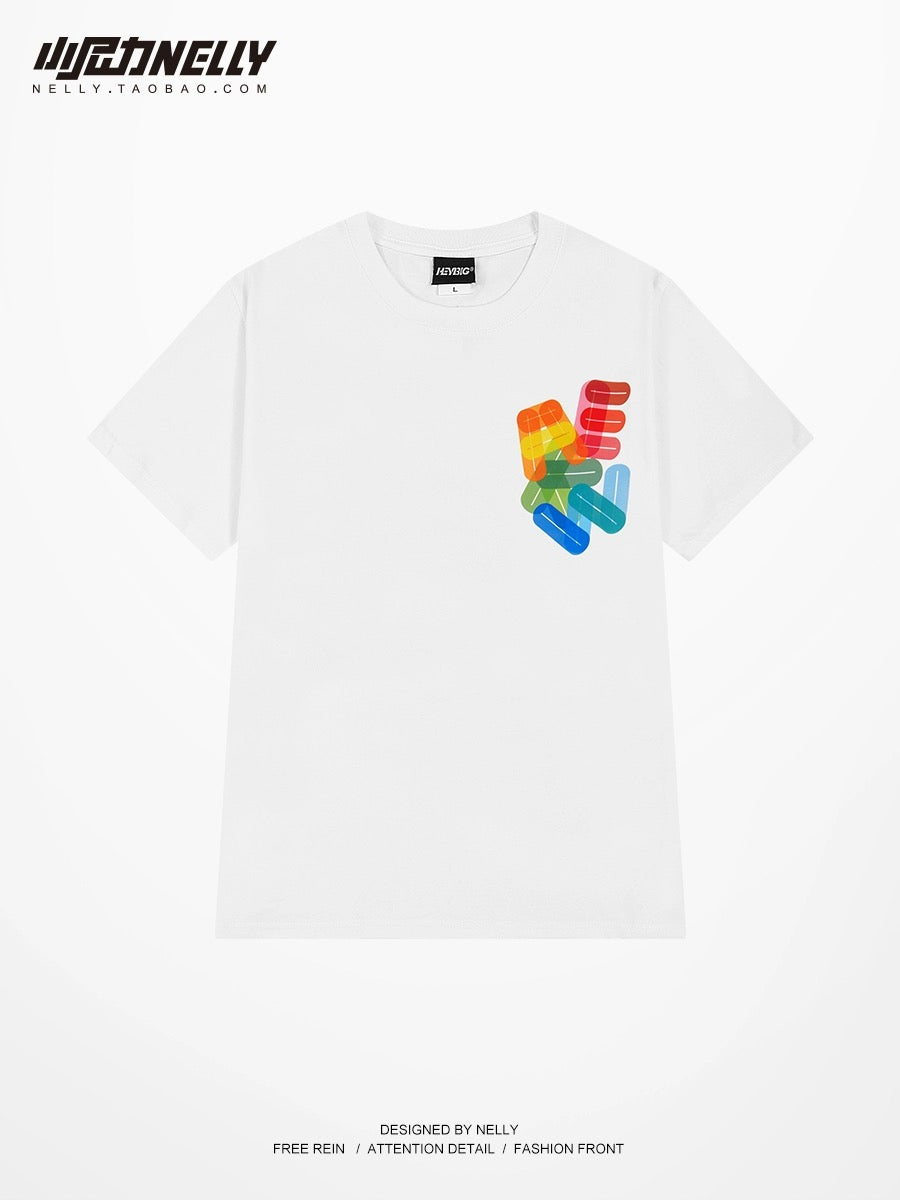 Pure cotton color letter short-sleeved T-shirt for men and women summer 2024 new half-sleeved top loose casual T-shirt tee trend