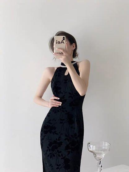 Autumn cheongsam improved long-sleeved dress women's two-piece new French slimming slim temperament fashion suit skirt D9294