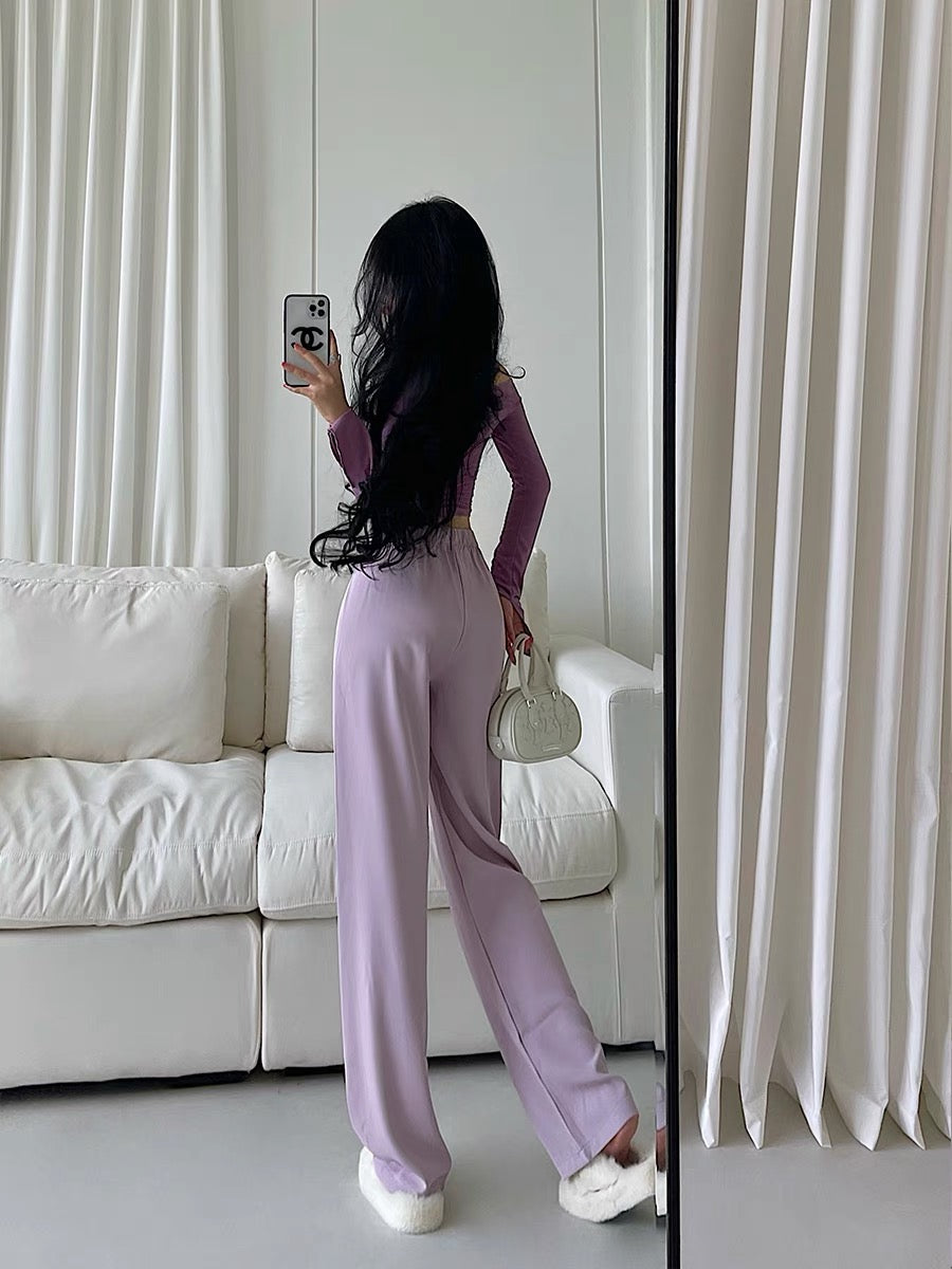 YoungGirlDay pure desire to reduce age, high waist, loose, slim and drape suit, straight casual pants, floor-length trousers for women (B1811)