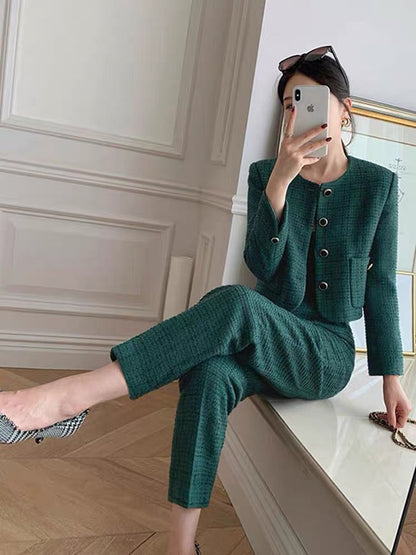High-end European style suit, autumn and winter French style, ladylike temperament, western style, fashionable age-reducing two-piece trousers (S2224)