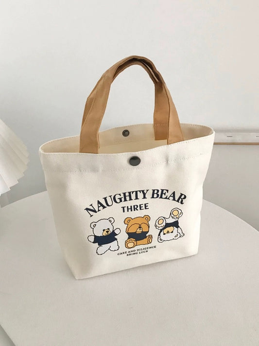 New bear canvas bag female student portable work small hand-held lunch bag handbag canvas bag gift bag