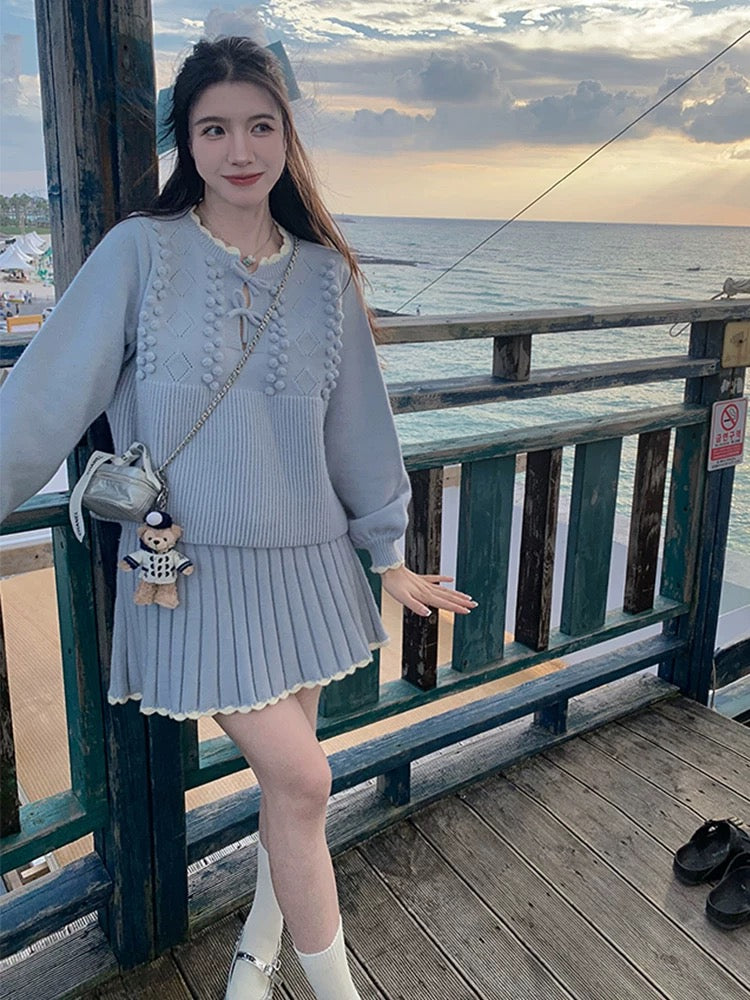 2023 autumn and winter new style small fragrant blue knitted sweater s –  Lee Nhi Boutique