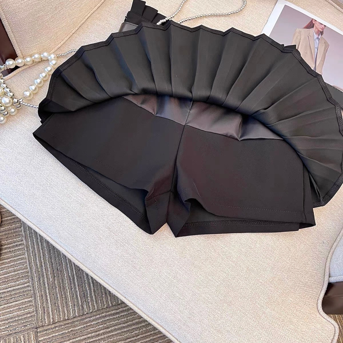Slim high waist slim pleated shorts skirt women's summer white jk skirt 2023 new women's group A-line skirt