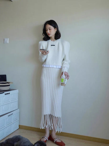 2023 new fashionable and age-reducing knitted fringed skirt high-end internet celebrity two-piece suit for women in autumn (S7770)
