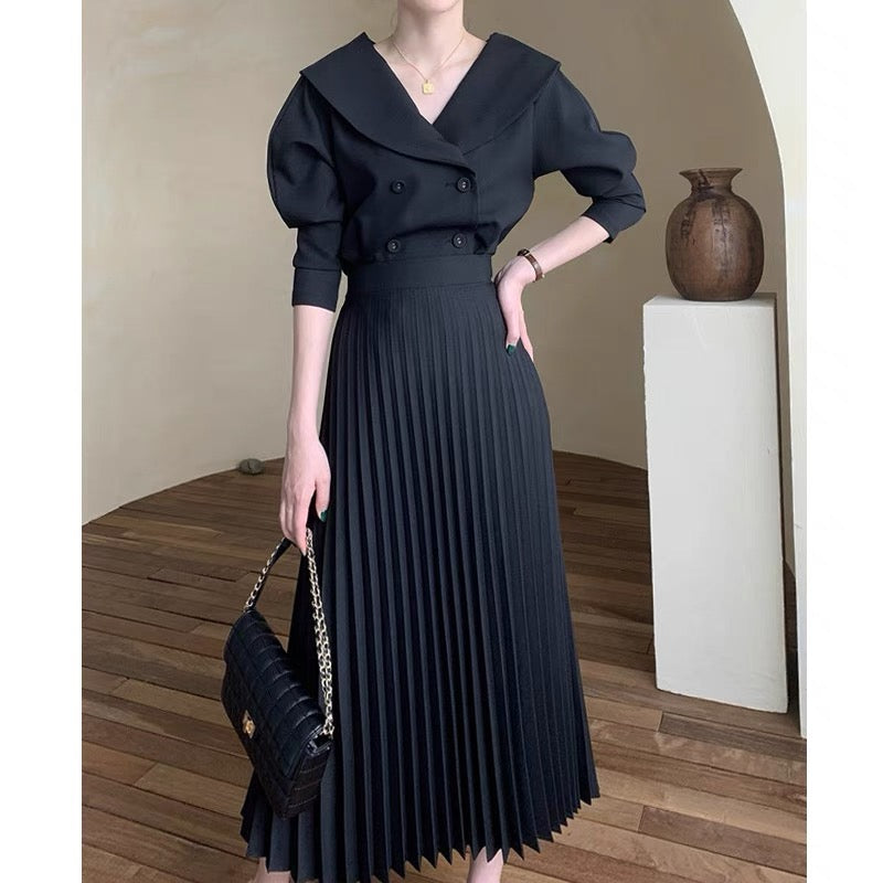 2022 new autumn and winter small a-line high-waist high-quality pleated autumn half-length mid-length skirt for women T3488