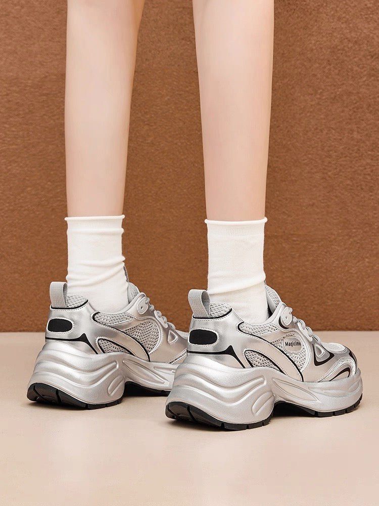 Augustin thick-soled silver dad shoes for women 2025 summer new shoes for women breathable height-enhancing sports shoes for women