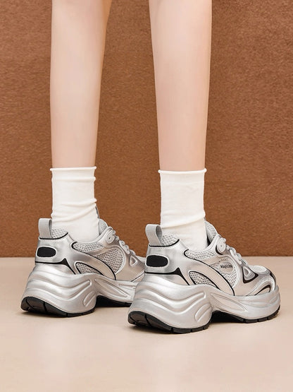 Augustin thick-soled silver dad shoes for women 2025 summer new shoes for women breathable height-enhancing sports shoes for women