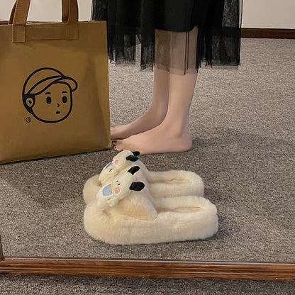 Fashionable and cute cartoon fur slippers for women's outer wear 2023 new autumn ins trendy versatile rabbit fur slippers (S0715)