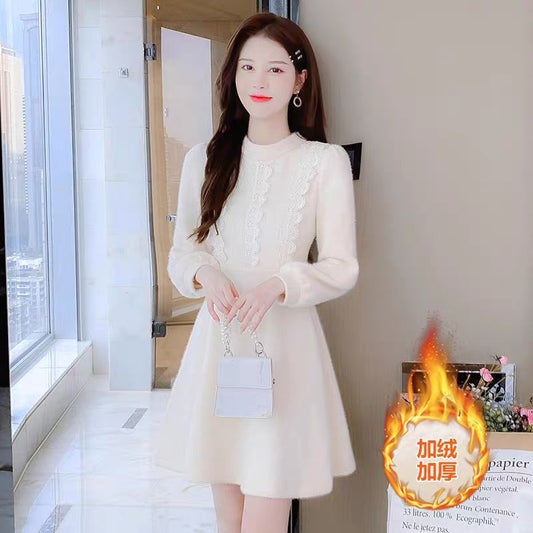 lolita winter velvet inner dress for women autumn and winter 2022 new age-reducing knitted bottoming skirt for small people