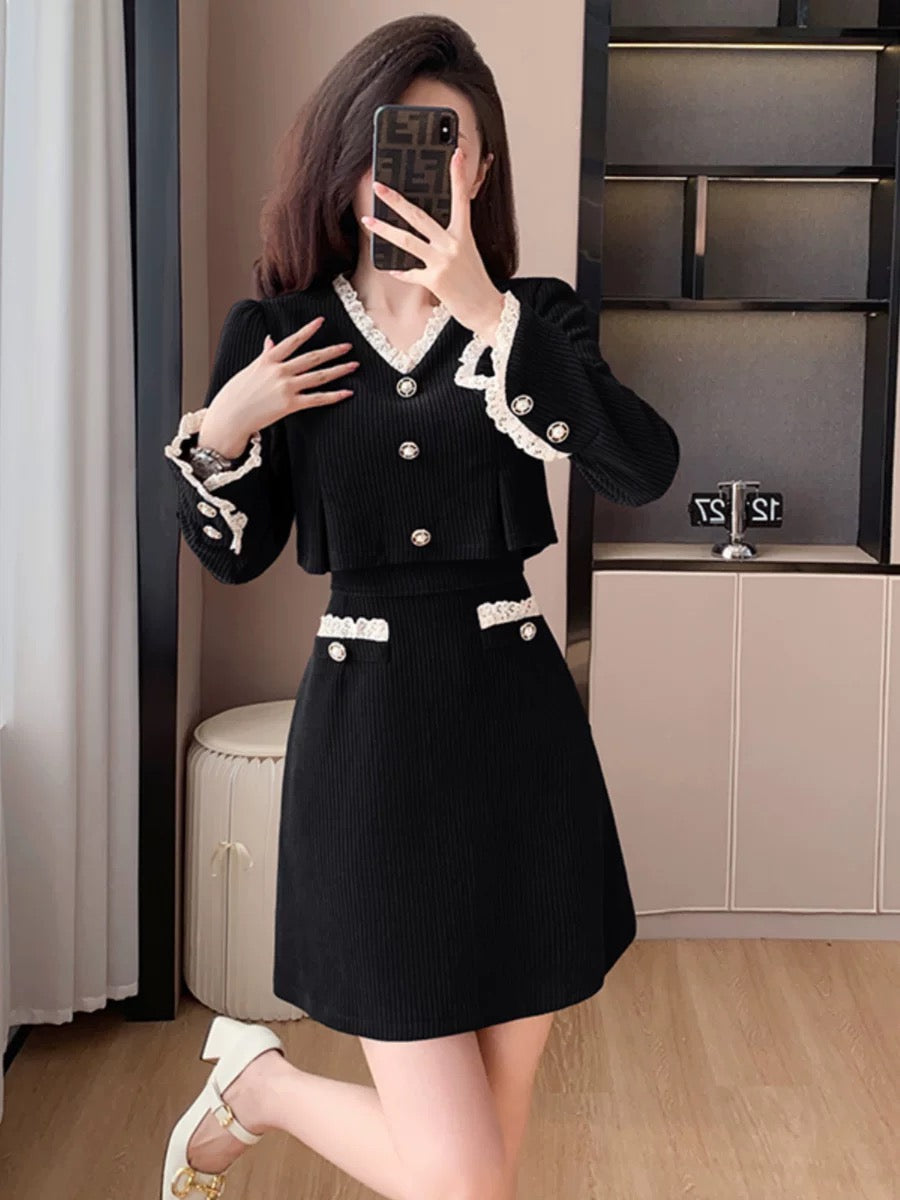 chinese dress ladies French petite lace dress 2023 new autumn women's temperament waist sli –  Lee Nhi Boutique