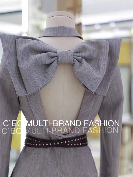 2023 Spring and Autumn New Women's Fragrance Style High-end French Niche Design Pink Suit Backless Dress