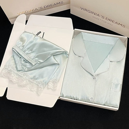 2024 new ice silk pajamas women's short-sleeved summer thin silk can be worn outside home clothes suit spring and summer