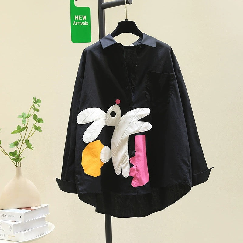 Artistic style small fresh blue shirt female 2024 spring new design sense loose casual shirt chic top