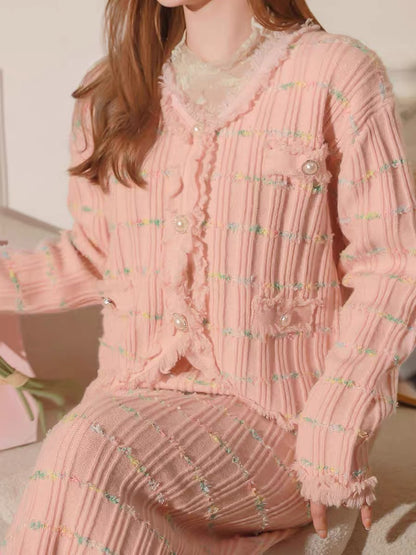 Zhang Xinzi [Butter Dirty] Autumn suit for women with breast style autumn and winter new knitted skirt two-piece set