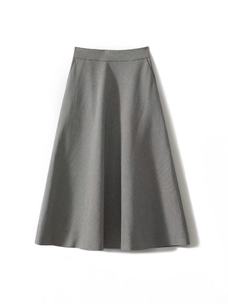 [QZE663916FG] Xiaohange retro style Hepburn style big swing houndstooth A-line skirt