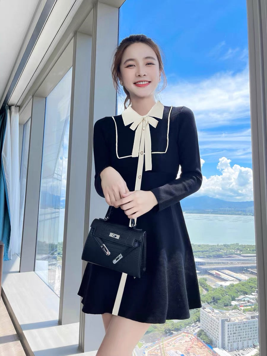 Autumn clothing 2023 new black bottoming winter skirt sweater skirt winter small fragrant knitted gentle dress for women autumn and winter T2356