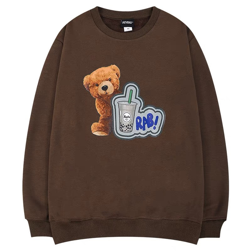 Xiaonili ins fashionable lazy loose brown bear sweatshirt oversize men and women 2023 autumn and winter new bf (N0932)