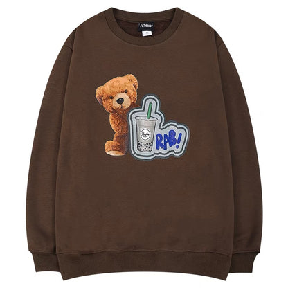 Xiaonili ins fashionable lazy loose brown bear sweatshirt oversize men and women 2023 autumn and winter new bf (N0932)