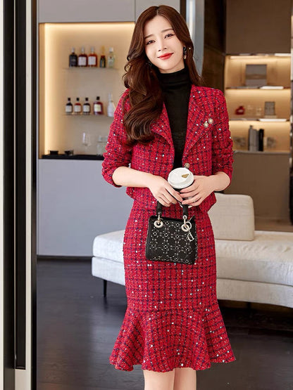 Xiaoxiangfeng two-piece suit dress for women Spring and Autumn 2023 new hot style lady Xi mother-in-law wedding banquet dress (S0416)