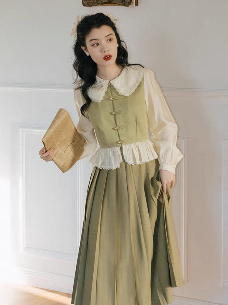 French retro forest style women's clothing for girls to wear artistic first love skirt suit spring new artistic style dress