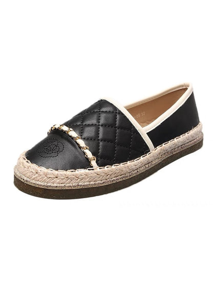 Uncle MJ straw woven round toe fisherman shoes women's new splicing fashion all-match thick bottom comfortable casual loafers