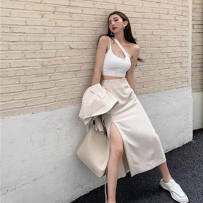 2023 early autumn new Hong Kong style retro chic Korean style loose suit jacket Yujie street suit skirt two-piece set