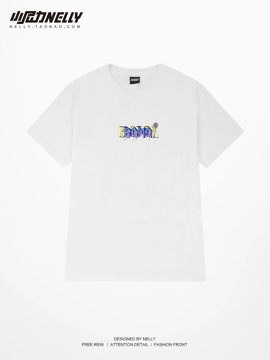 Summer new rainbow smiley sun print short-sleeved T-shirt for men and women 2024 loose couple trendy super hot T-shirt