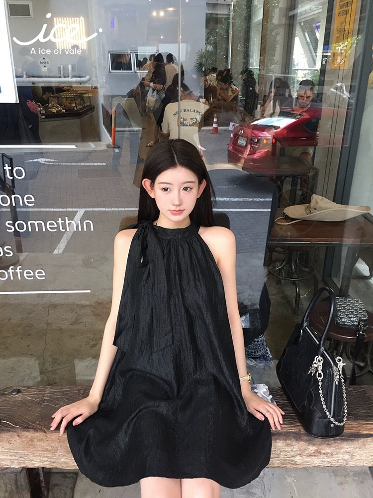 A ice of vale "Ancient Black Mamba ~" Acetate textured strappy dress, slim and drapey holiday dress