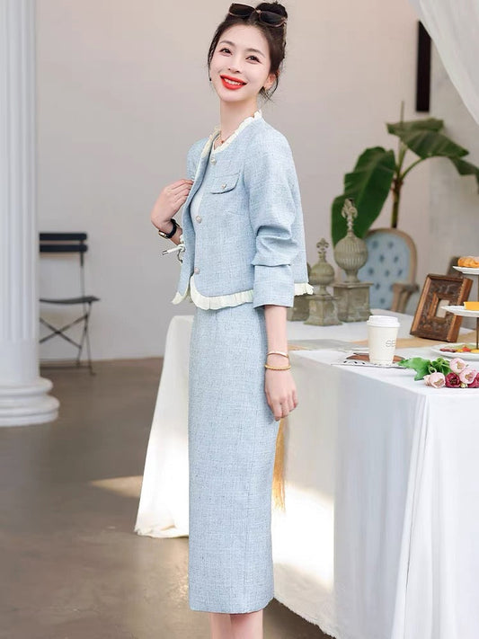 Xiaoxiangfeng suit dress 2023 new hot style women's autumn fashion temperament high-end suit two-piece dress (S0412)