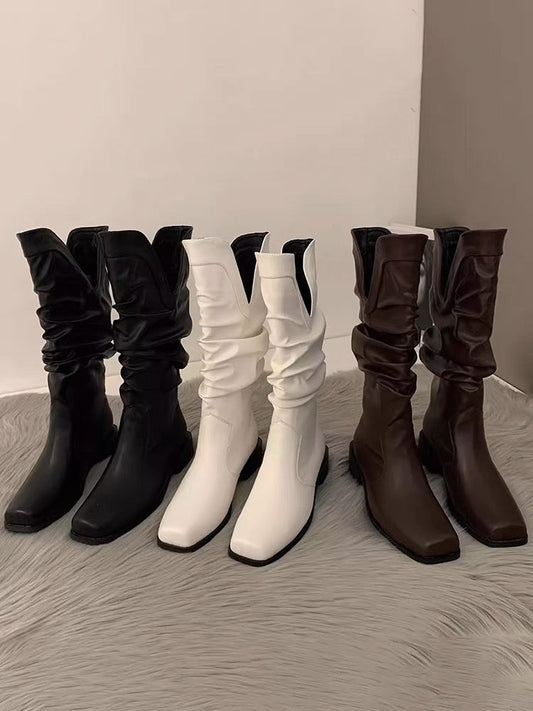Boots summer women's 2023 new hot style western cowboy style knight piles of boots square toe but knee boots