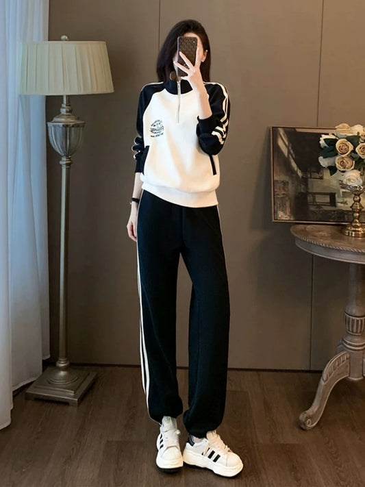 Internet celebrity sports and leisure suits for women spring and autumn 2023 new fashion and foreign style age-reducing slimming and flesh-covering sweatshirt two-piece set