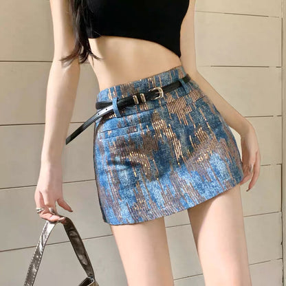 Retro small high-waisted denim skirt women's summer design sense niche slim slim all-match a-line short skirt