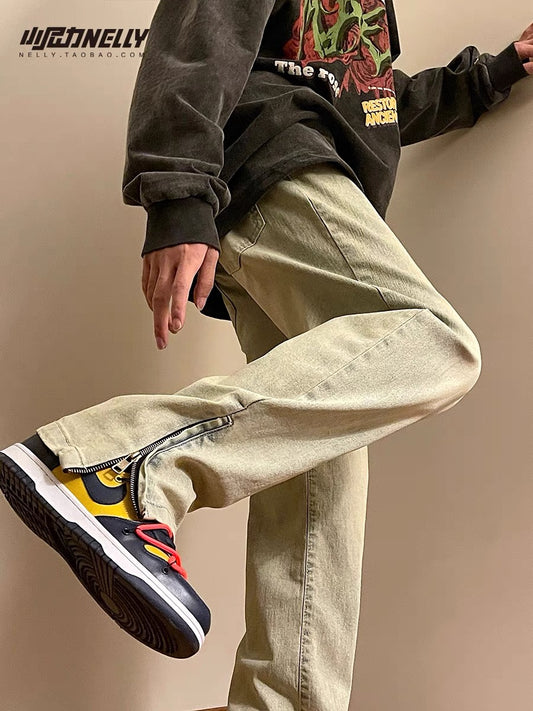 ins jeans boys loose wide leg pants summer thin ice silk casual fashion brand high street straight trousers bf