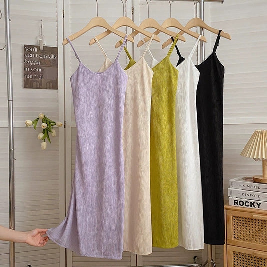 French style gentle wind suspender dress women's summer 2023 new Korean version of solid color thin temperament mid-length skirt