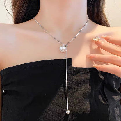 French style pearl round bead tassel Y-shaped adjustable necklace fashionable personality clavicle chain high-end necklace for women