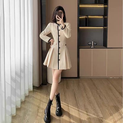 Xiaoxiangfeng Tweed Dress Women's Early Autumn 2023 New French Light Luxury Celebrity Single-breasted Pleated Skirt