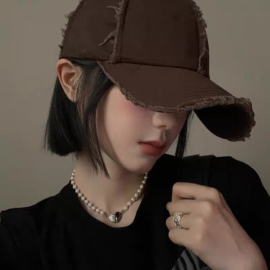 Old baseball cap for women in spring and summer, small retro all-match baseball cap, Japanese style deep top, wide brim, big head circumference hat