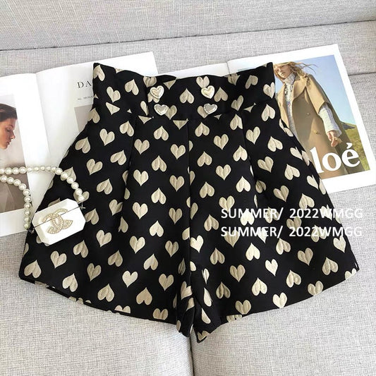 Love print shorts women's summer thin section design sense niche Korean version loose high waist thin sports casual pantsf