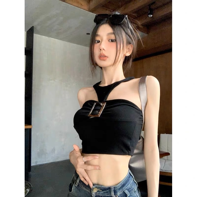 Sweet babes sexy pure desire hanging neck sleeveless top design niche tube top camisole female summer short outerwear