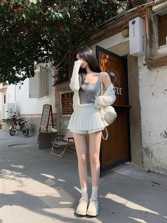 famouswang2023 spring new ballet girl show legs long pleated a-line skirt skirt pants