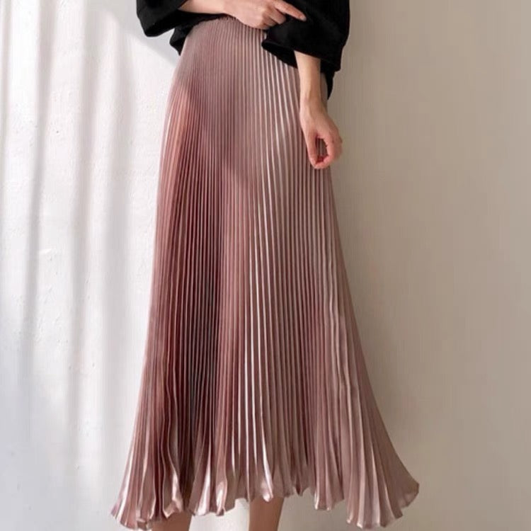 2023 New Summer High Waist A-Line Skirt Summer Slim Fairy Temperament Drape Satin Fishtail Pleated Half Skirt for Women T3486