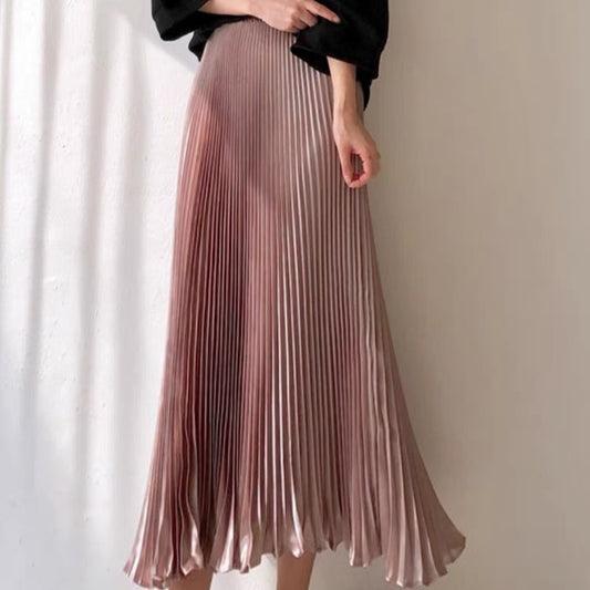2023 New Summer High Waist A-Line Skirt Summer Slim Fairy Temperament Drape Satin Fishtail Pleated Half Skirt for Women T3486
