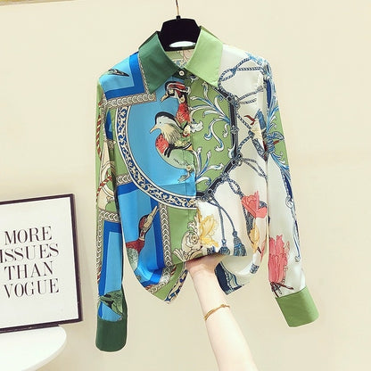 Retro Hong Kong style contrast color shirt women's high-end niche chiffon long-sleeved top 2023 spring and autumn new design sense