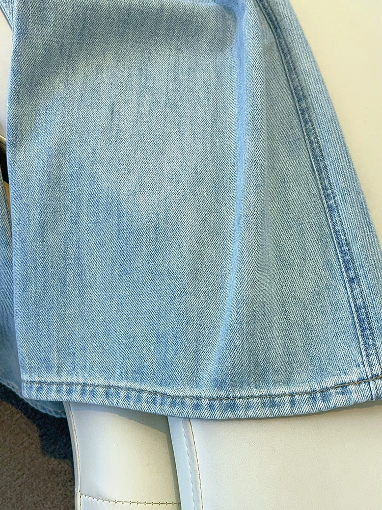 Light blue high waist loose drape a version wide leg jeans women 2025 early spring and autumn new straight floor-length pants