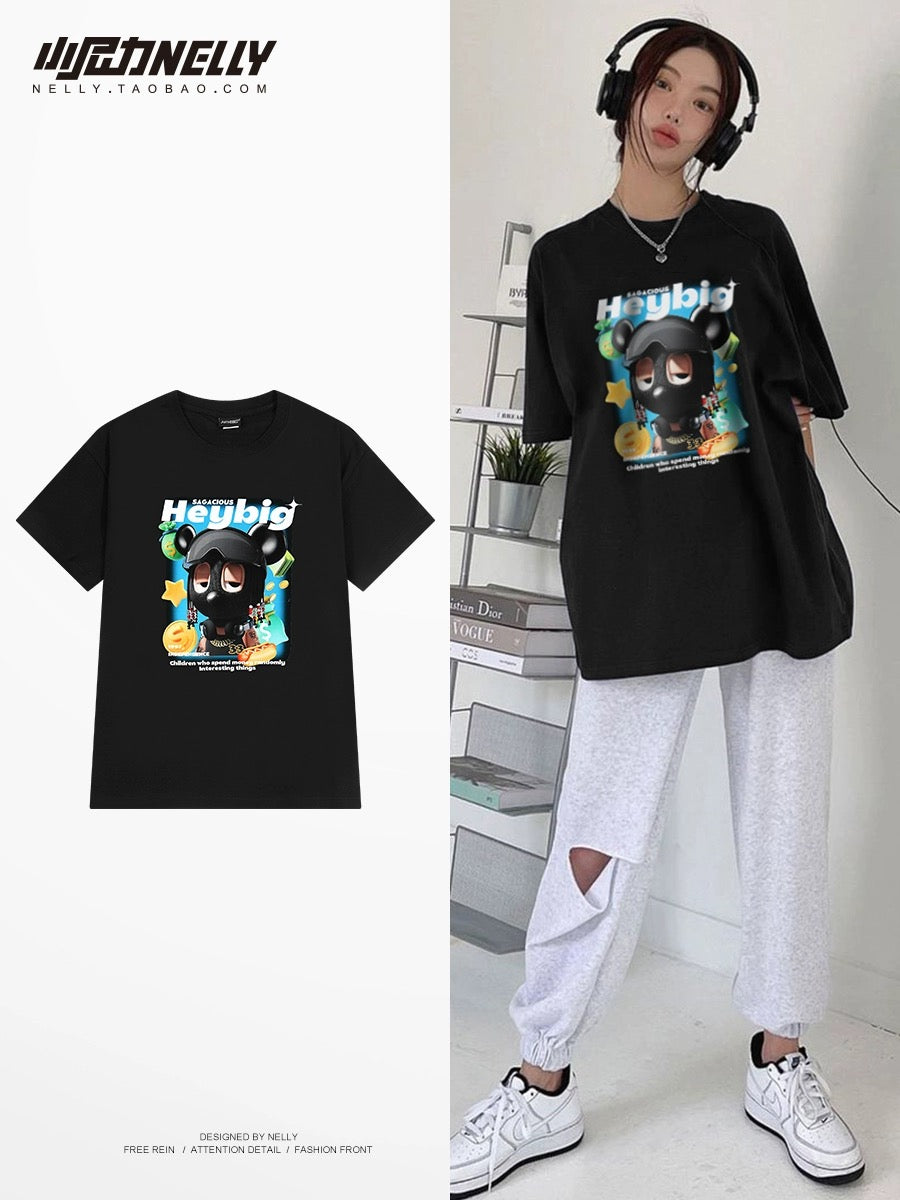 Summer new short-sleeved men's and women's T-shirts trendy cartoon half-sleeved loose couples students pure cotton half-sleeved bottoming shirt trendy