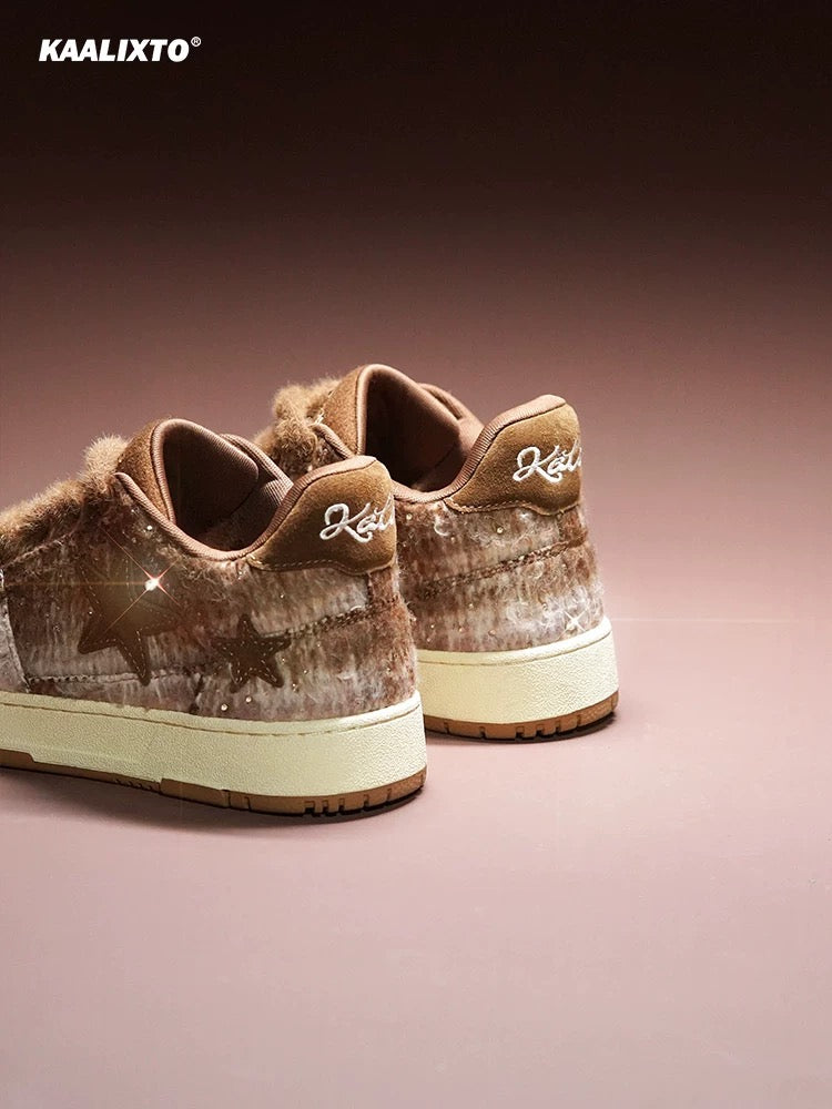 Kaalixto rough diamond gradient brown star shoes sneakers national trend autumn and winter low-top versatile breathable warm casual shoes
